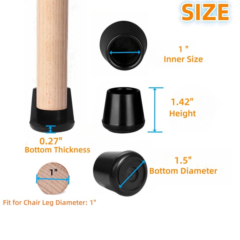 Furnigear قبعات أطراف أرجل الكرسي، أطراف أرجل مطاطية غير قابلة للانزلاق، 1 قطعة أثاث بقطر داخلي - واقيات أرضية لساق الكرسي باللون الأسود، عبوة من 100 قطعة - Image 2