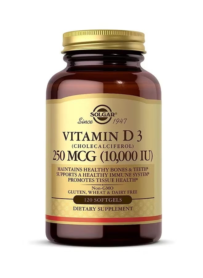 Solgar, Vitamin D3 (Cholecalciferol), 250 micrograms (10,000 IU), 120 softgels