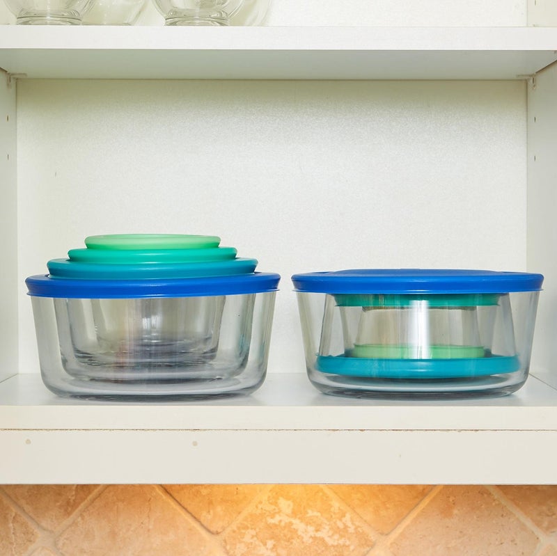 Anchor Hocking 26 Piece Glass Storage Containers with Lids (13 Glass Food Storage Containers & 13 Mixed Blue SnugFit Lids) - Image 2