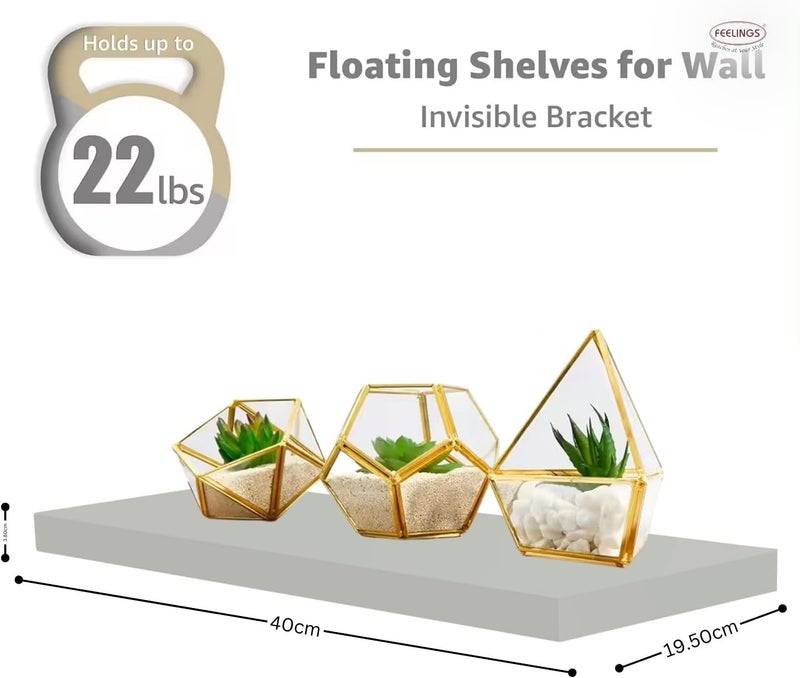 FEELINGS Wall Shelf, Floating Rectangular, 40cm (GREY) - Image 3