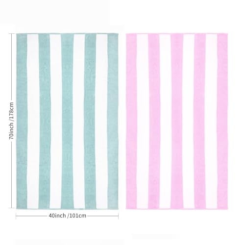 CLOWOOD Plush Oversized Beach Towel - Cotton 40 x 70 Inch Large Thick Aqua Striped Cabana Pool Swimming Towel - Image 3
