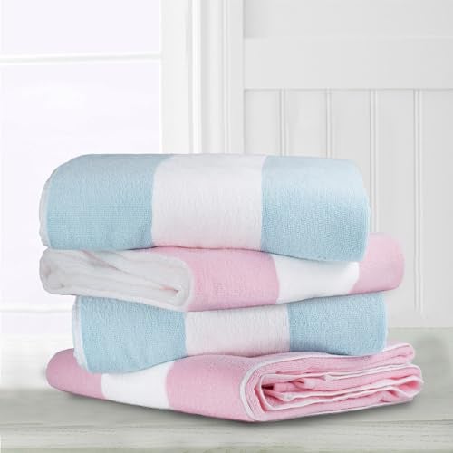 CLOWOOD Plush Oversized Beach Towel - Cotton 40 x 70 Inch Large Thick Aqua Striped Cabana Pool Swimming Towel - Image 5
