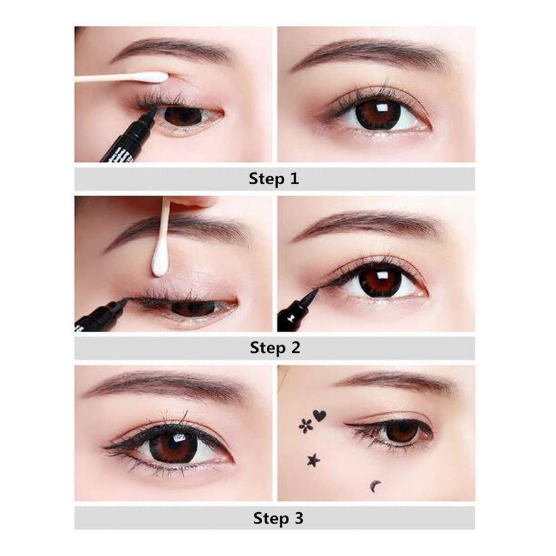 Pinkiou 2 in 1 Double-headed Liquid Eyeliner Pen Stamp Super Slim Gel Felt Tip High Pigment Black Waterproof Smudgeproof Long Lasting Tattoo Makeup Tool(Star) - Image 4
