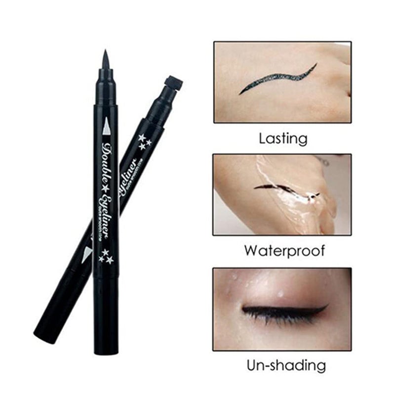 Pinkiou 2 in 1 Double-headed Liquid Eyeliner Pen Stamp Super Slim Gel Felt Tip High Pigment Black Waterproof Smudgeproof Long Lasting Tattoo Makeup Tool(Star) - Image 5