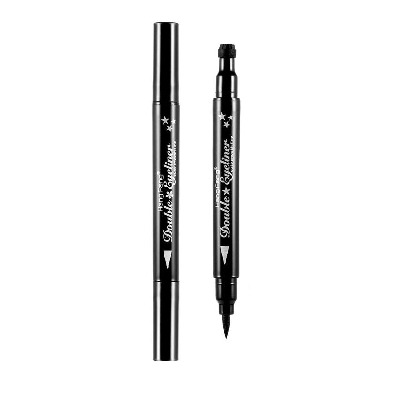 Pinkiou 2 in 1 Double-headed Liquid Eyeliner Pen Stamp Super Slim Gel Felt Tip High Pigment Black Waterproof Smudgeproof Long Lasting Tattoo Makeup Tool(Star) - Image 1