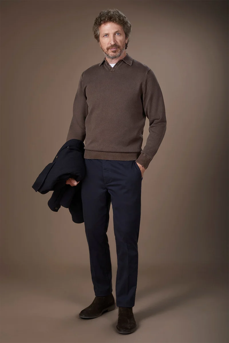 Doppelganger Brown Men's long-sleeved polo shirt in 100% cotton - Brown for Men | Best Price UAE