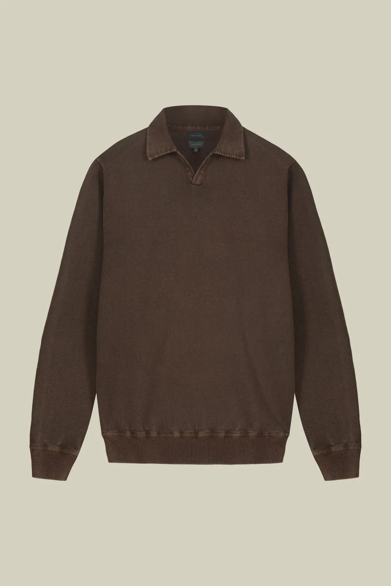 Doppelganger Brown Men's long-sleeved polo shirt in 100% cotton - Brown for Men | Best Price UAE