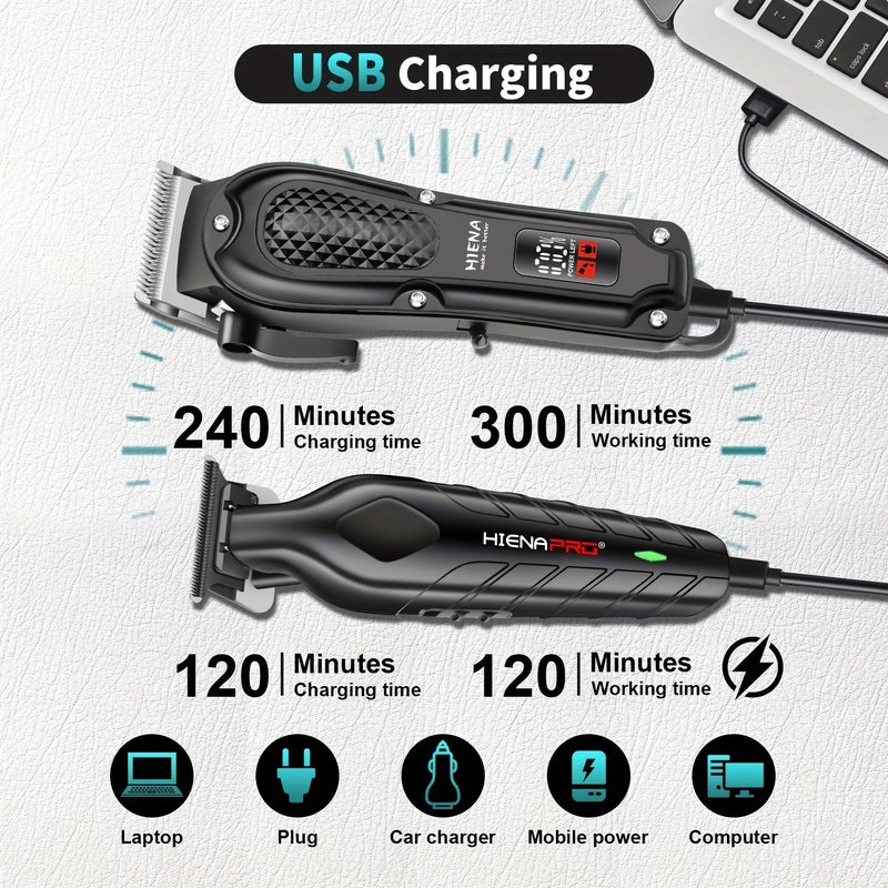 Hiena Pro Two Piece Set Barber Hair Clipper Shaver Wireless Lithium Battery Men - Image 4