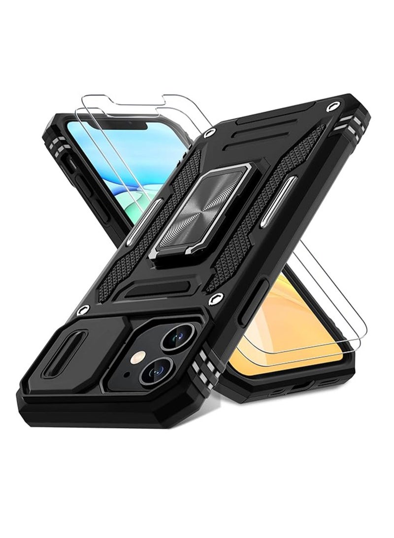 WRISTWISE Case Cover for iPhone 11with Slide Camera Cover+Screen Protector(2 Packs),Rotated Ring Kickstand Military Grade Shockproof Protective Cover-Black - Image 1
