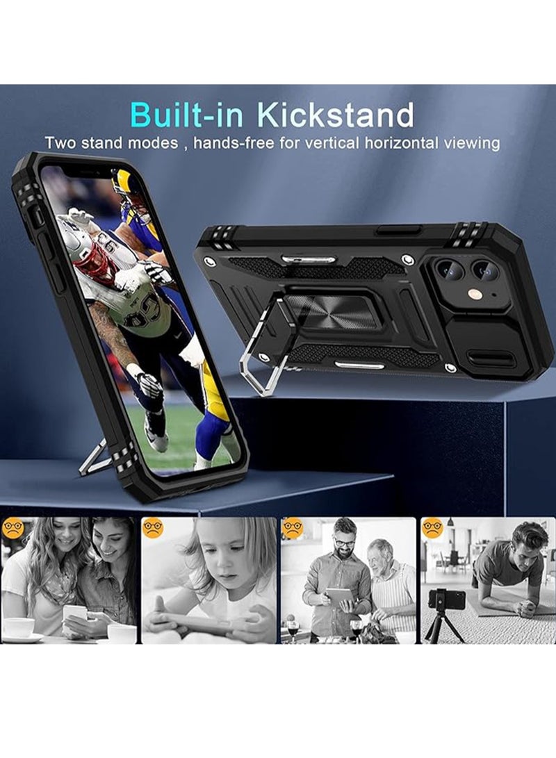 WRISTWISE Case Cover for iPhone 11with Slide Camera Cover+Screen Protector(2 Packs),Rotated Ring Kickstand Military Grade Shockproof Protective Cover-Black - Image 4