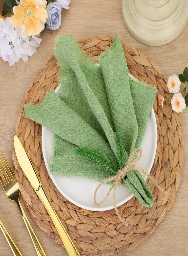 TURSTIN 12 Pieces Cotton Linen Cloth Napkin Handmade Cloth Napkin with Fringe 17 x 17 Inch Soft Dinner Wedding Napkins Square Rustic Fringe Table Napkins for Dinners, Parties, Weddings, Sage Green - Image 4