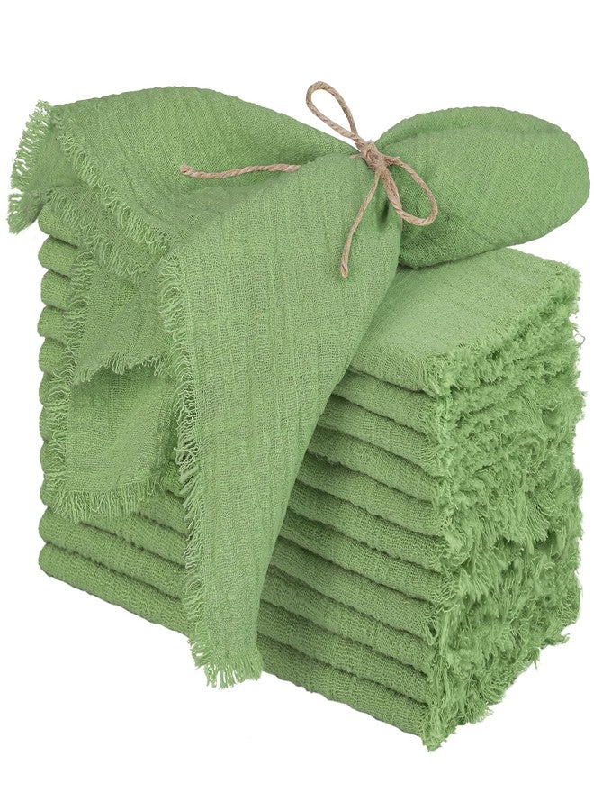 TURSTIN 12 Pieces Cotton Linen Cloth Napkin Handmade Cloth Napkin with Fringe 17 x 17 Inch Soft Dinner Wedding Napkins Square Rustic Fringe Table Napkins for Dinners, Parties, Weddings, Sage Green - Image 1