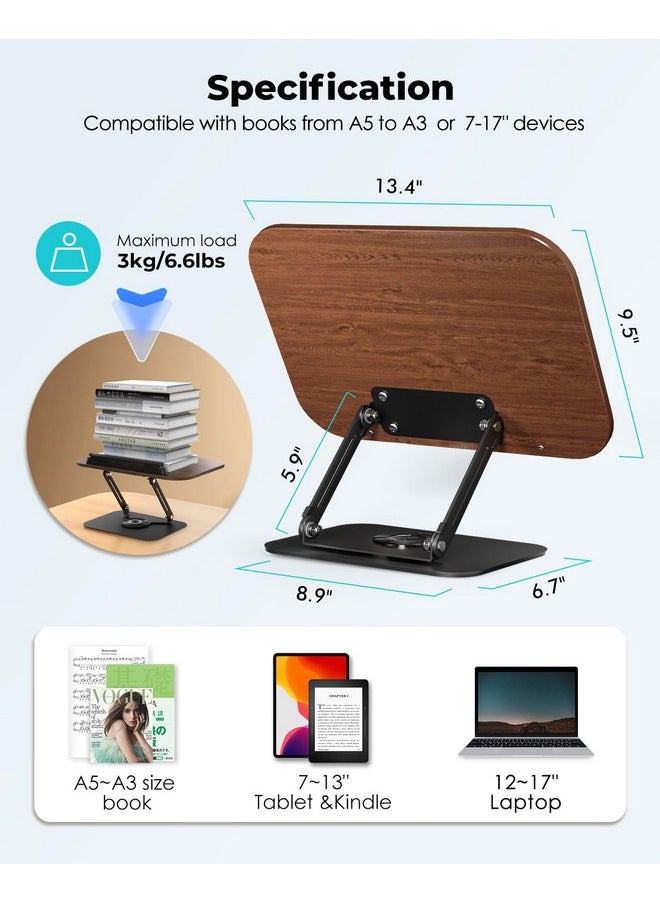 Viozon - Book Stand For Reading,Book Holder, Height&Angle Adjustable, 360° Rotating Base, Foldable And Portable, Lightweight For Office, Kitchen, School Textbook, Recipe, Magazine,Kindle,Tablet Dw - Image 1