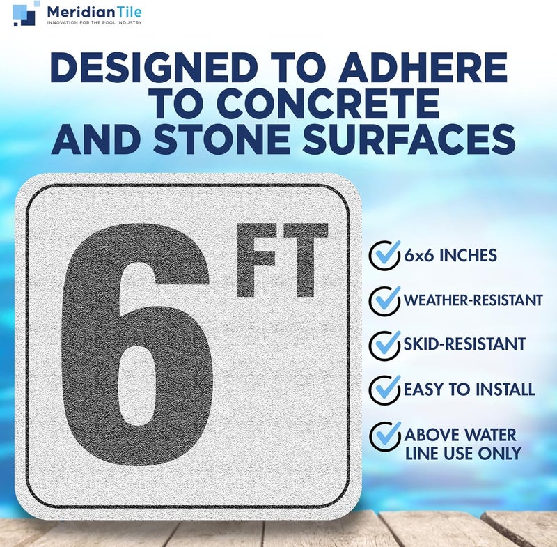 Aquatic Custom Tile , 6FT Pool Depth Markers, 6x6 Inches Vinyl Pool Stickers, Swimming Pool Number Markers, Pool Safety Signage, Adhesive Pool Depth Markers Stickers for Decks, MADE IN USA - (1 Pack) - Image 2