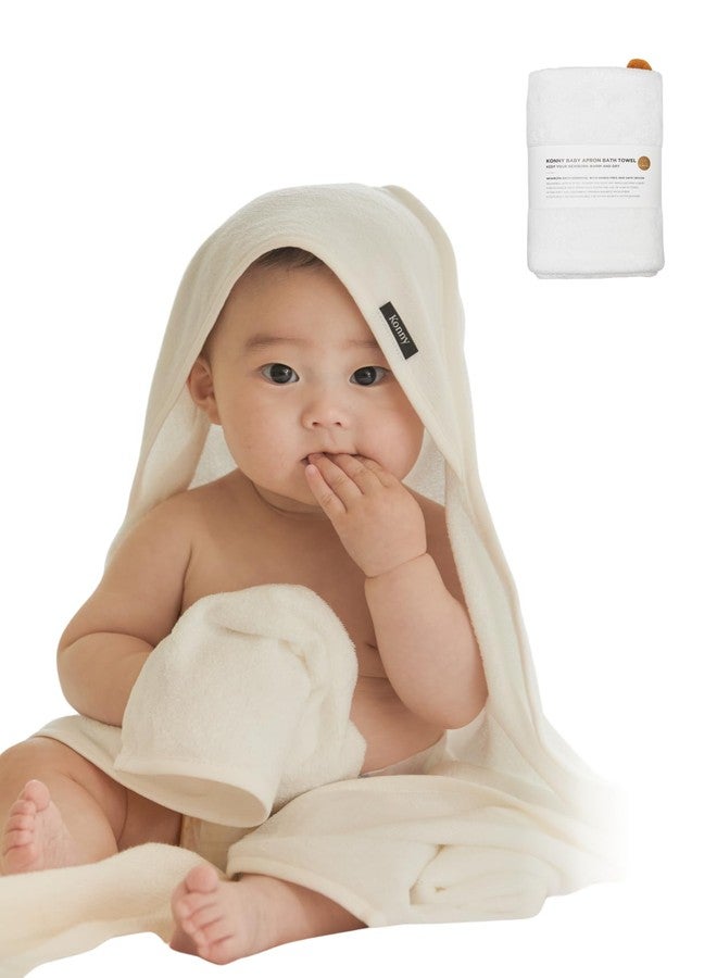 Konny Baby Bath Towel Soft and Fluffy Baby Apron Beach Hooded Towel Pool Newborn Baby Essentials Girls and Boys Cream (0M - 3Y) - Image 1