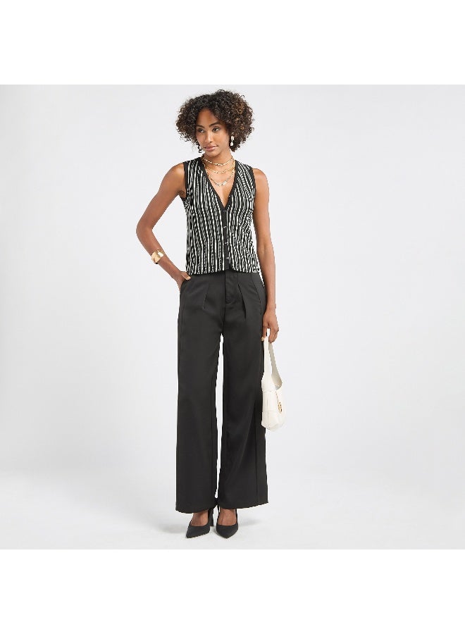 Splash FAV Striped Sleeveless V-neck Top with Button Closure  - Image 4