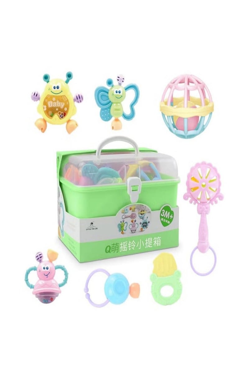 7 Pieces Soft Rubber Rattles for Infants and Newborns (Green) - Image 1