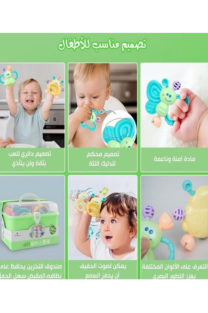 7 Pieces Soft Rubber Rattles for Infants and Newborns (Green) - Image 2