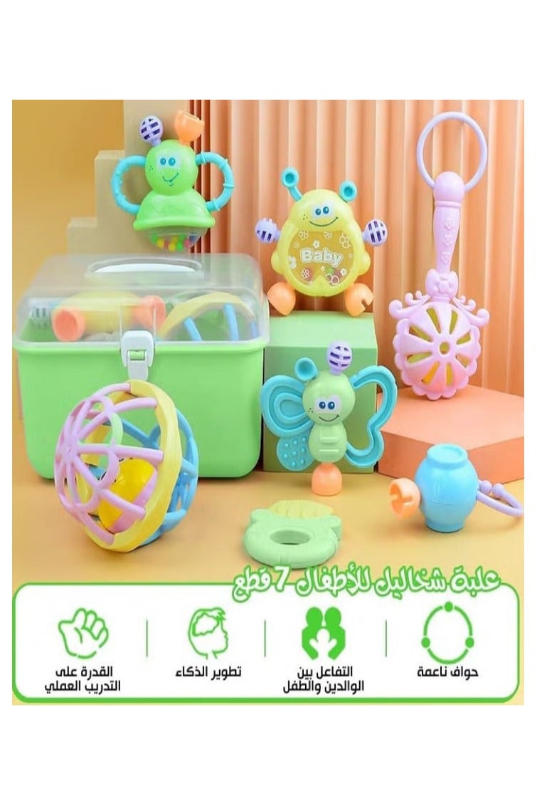 7 Pieces Soft Rubber Rattles for Infants and Newborns (Green) - Image 3