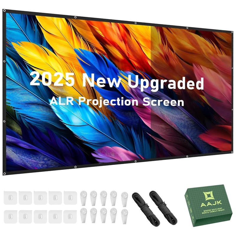AAJK ALR Projector Screen, 4K Movie Projector Screen 16:9 HD Foldable Anti-Crease Portable Projector, Movies Screen for Home Theater Outdoor Indoor Support (120in Pro) - Image 1