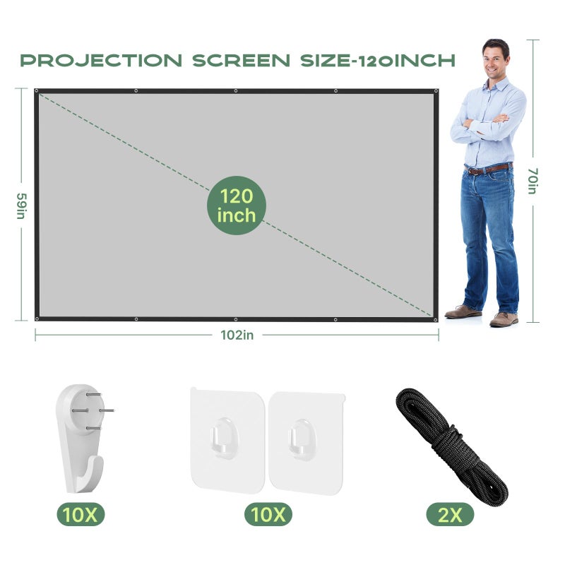 AAJK ALR Projector Screen, 4K Movie Projector Screen 16:9 HD Foldable Anti-Crease Portable Projector, Movies Screen for Home Theater Outdoor Indoor Support (120in Pro) - Image 2