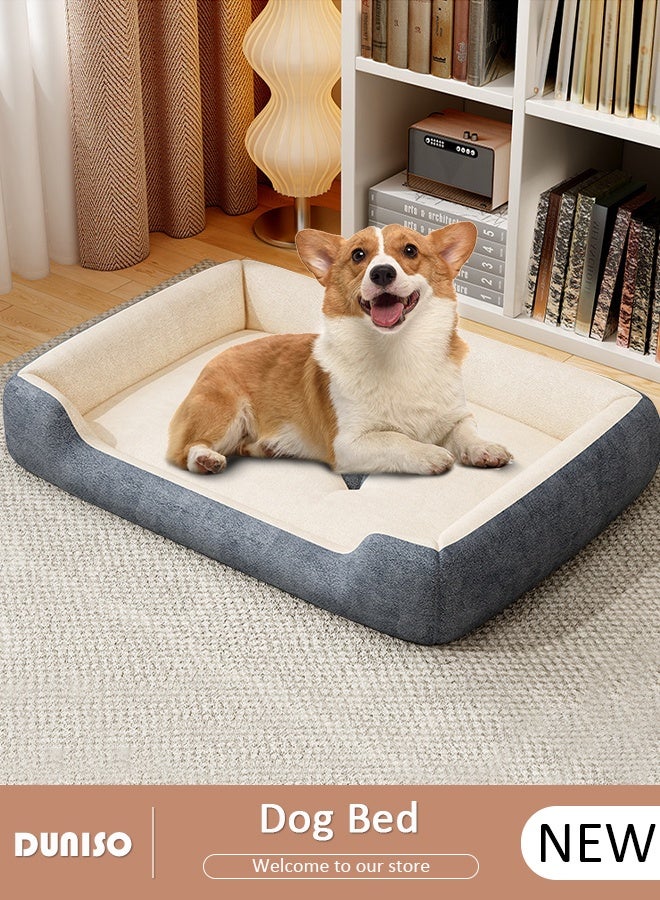 DUNISO سرير للكلاب الصغيرة والمتوسطة والقطط، سرير حيوانات أليفة قابل للغسل على شكل مستطيل، وسادة كلب مضادة للانزلاق ومقاومة للماء، وسادة دافئة مريحة مضادة للقلق للكلاب، وسادة قفص - Image 1