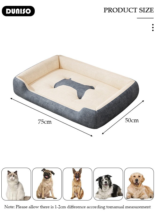 DUNISO سرير للكلاب الصغيرة والمتوسطة والقطط، سرير حيوانات أليفة قابل للغسل على شكل مستطيل، وسادة كلب مضادة للانزلاق ومقاومة للماء، وسادة دافئة مريحة مضادة للقلق للكلاب، وسادة قفص - Image 2