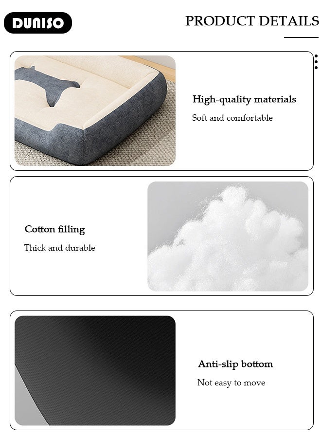 DUNISO سرير للكلاب الصغيرة والمتوسطة والقطط، سرير حيوانات أليفة قابل للغسل على شكل مستطيل، وسادة كلب مضادة للانزلاق ومقاومة للماء، وسادة دافئة مريحة مضادة للقلق للكلاب، وسادة قفص - Image 4