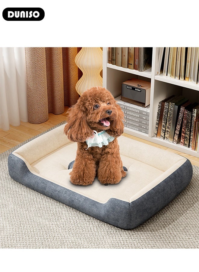 DUNISO سرير للكلاب الصغيرة والمتوسطة والقطط، سرير حيوانات أليفة قابل للغسل على شكل مستطيل، وسادة كلب مضادة للانزلاق ومقاومة للماء، وسادة دافئة مريحة مضادة للقلق للكلاب، وسادة قفص - Image 3