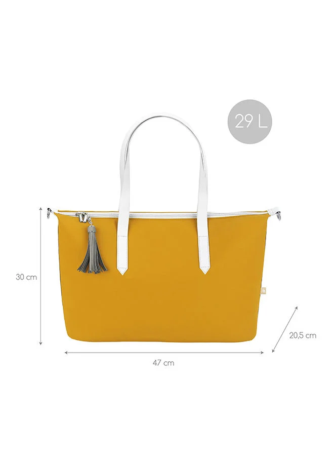 بيبي موف Changing Bag Le Champ Elysees In Saffron, Ample Storage Space To Accommodate All Baby Essentials, Including Diapers, Bottles, And Personal Items, Multiple Compartments, Insulated Bottle Holder, Adjustable Straps