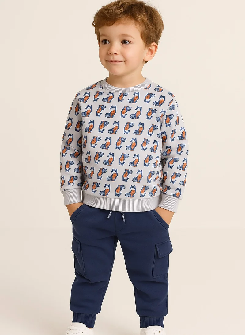 ديركجي Boys Fox Adventure Fleece Tracksuit – Cream &amp; Navy 2-Piece Set