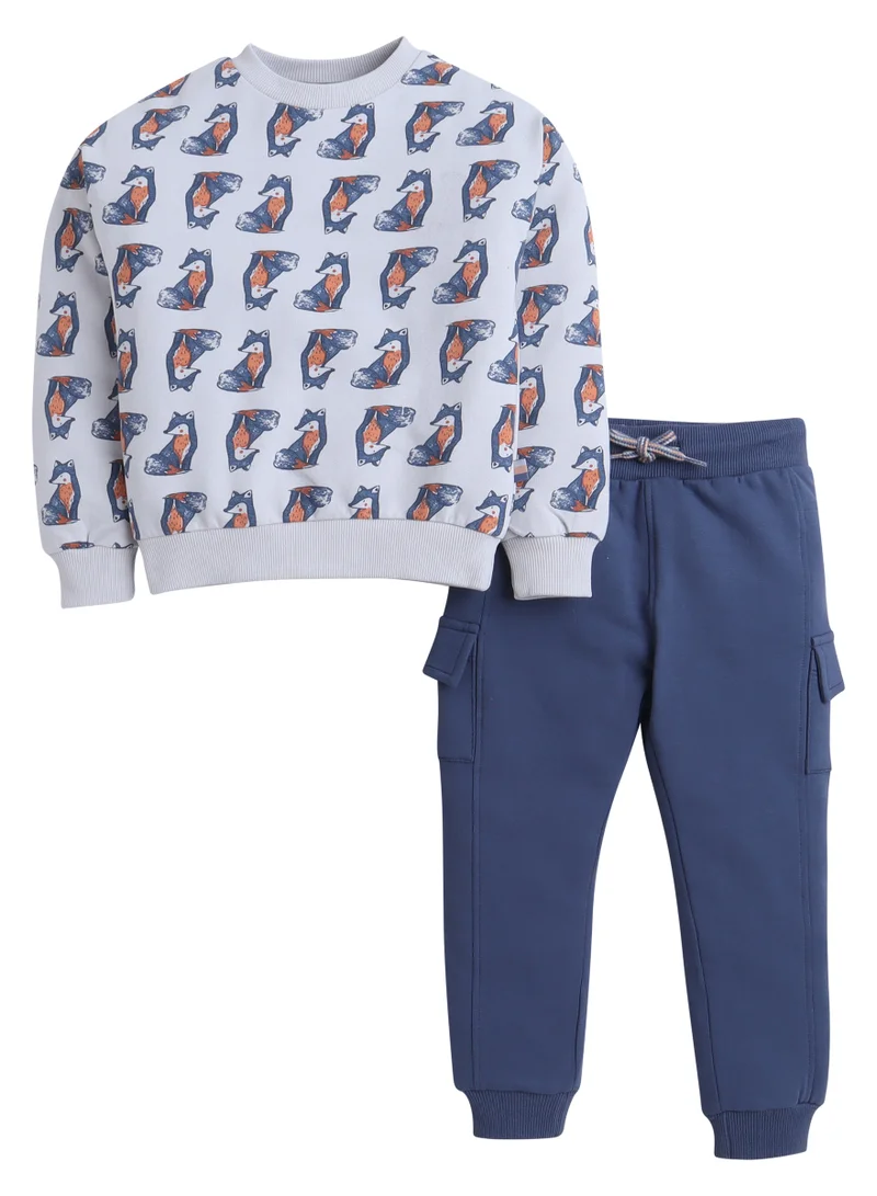 ديركجي Boys Fox Adventure Fleece Tracksuit – Cream &amp; Navy 2-Piece Set
