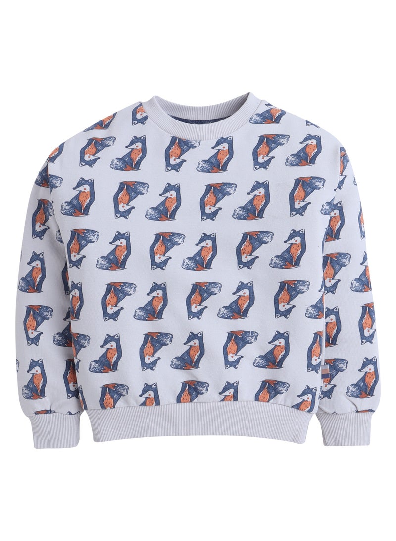 ديركجي طقم رياضي صوف للأولاد بتصميم ثعلب – كريمي وكحلي قطعتين - Image 3