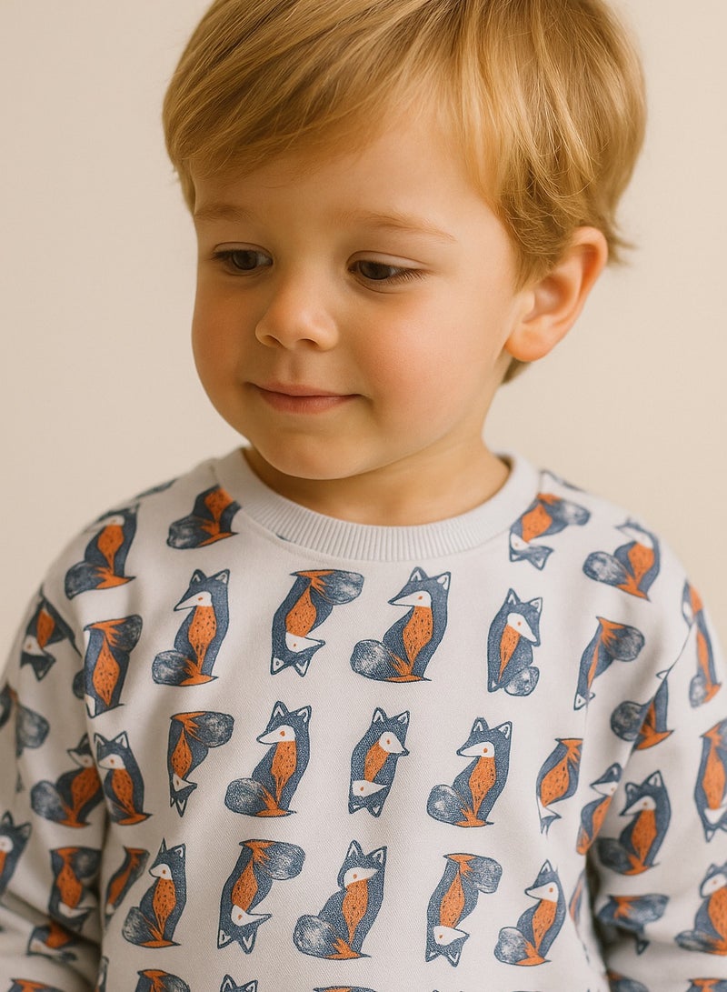 ديركجي طقم رياضي صوف للأولاد بتصميم ثعلب – كريمي وكحلي قطعتين - Image 5