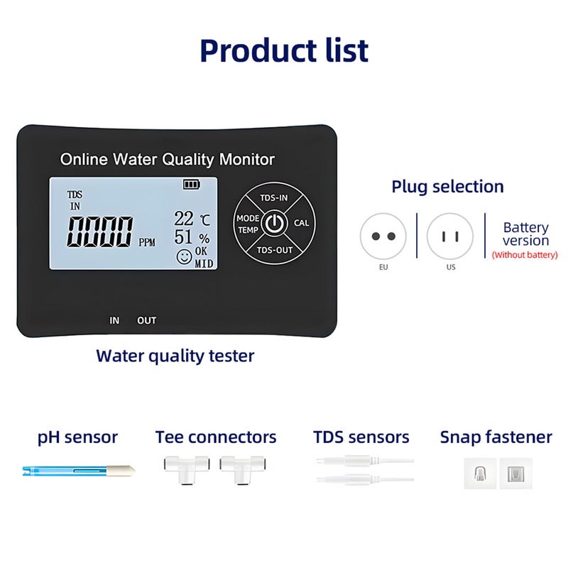 5 in 1 PH Meter for Water One Click Calibration Digital Water Quality Tester EC/TDS/PH/Temperature/Humidity Meter with 1pcs PH and 2pcs TDS Sensor Storage Box for Drinking Water Pool Aquarium - Image 4