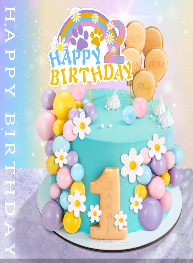 Threehoney 63 Pcs Blue Dog Cake Toppers with Balls Cake Picks and Daisy Flowers for Birthday Decoration Groovy Pastel Cupcake Inserts Hippie Wedding Party Supplies(Happy Birthday 2th) - Image 3