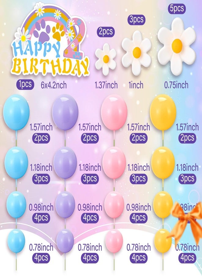 Threehoney 63 Pcs Blue Dog Cake Toppers with Balls Cake Picks and Daisy Flowers for Birthday Decoration Groovy Pastel Cupcake Inserts Hippie Wedding Party Supplies(Happy Birthday 2th) - Image 2