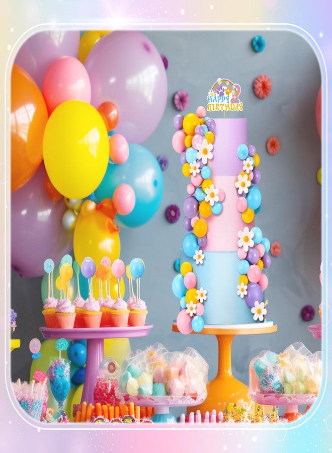 Threehoney 63 Pcs Blue Dog Cake Toppers with Balls Cake Picks and Daisy Flowers for Birthday Decoration Groovy Pastel Cupcake Inserts Hippie Wedding Party Supplies(Happy Birthday 2th) - Image 5
