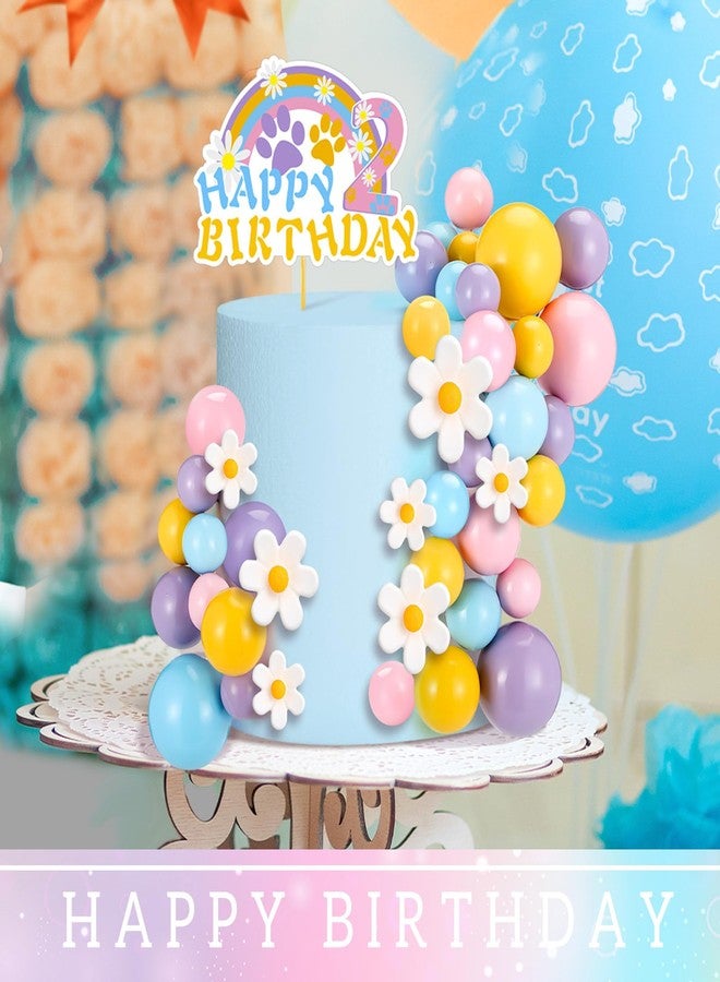 Threehoney 63 Pcs Blue Dog Cake Toppers with Balls Cake Picks and Daisy Flowers for Birthday Decoration Groovy Pastel Cupcake Inserts Hippie Wedding Party Supplies(Happy Birthday 2th) - Image 4