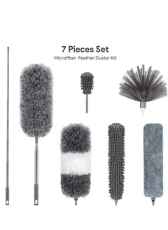 XiuWoo Microfiber Feather Duster,7 PCS Reusable Bendable Washable Cobweb Duster with Extra Long Extension Pole for Cleaning Ceiling Fan, High Ceiling, Blinds, Furniture & Cars  - Image 3