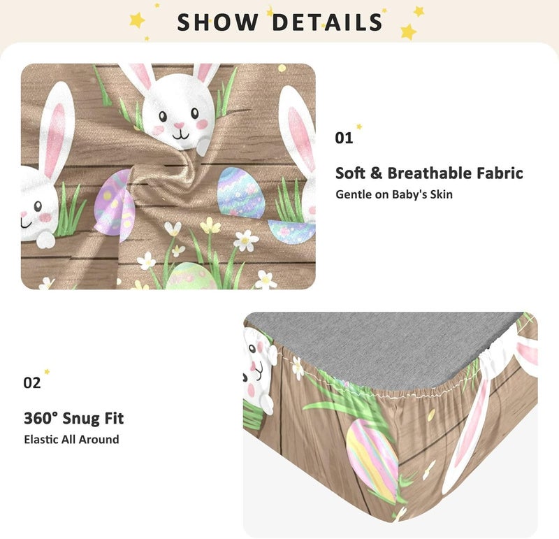 xigua Easter Bunny Baby Crib Sheets, Super Soft Combed Cotton Fitted Sheets, Breathable Skin-Friendly Baby Sheets for Standard Crib and Toddler Mattress & Playard, 39x27x5 Inch - Image 5