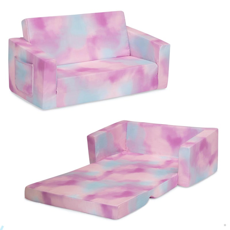Delta CHILDREN Delta Children Cozee 2in1 Extra Wide Convertible Sofa to LoungerComfy Flip Open CouchSleeper for Kids Pink Tie Dye