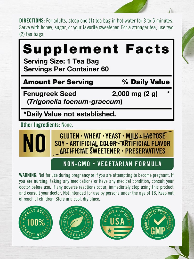 Carlyle Fenugreek Seed Tea | 60 Tea Bags | No Caffeine | Vegetarian, Non-GMO & Gluten Free Herbal Tea Supplement - Image 2
