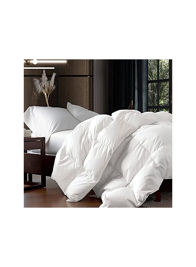 Egyptian Bedding Luxurious Queen Size Goose Down Feather Comforter Down Feather Fiber Duvet 100% Egyptian Cotton Cover - Baffle Box Design - 48oz Fill Weight - Full - Solid White 