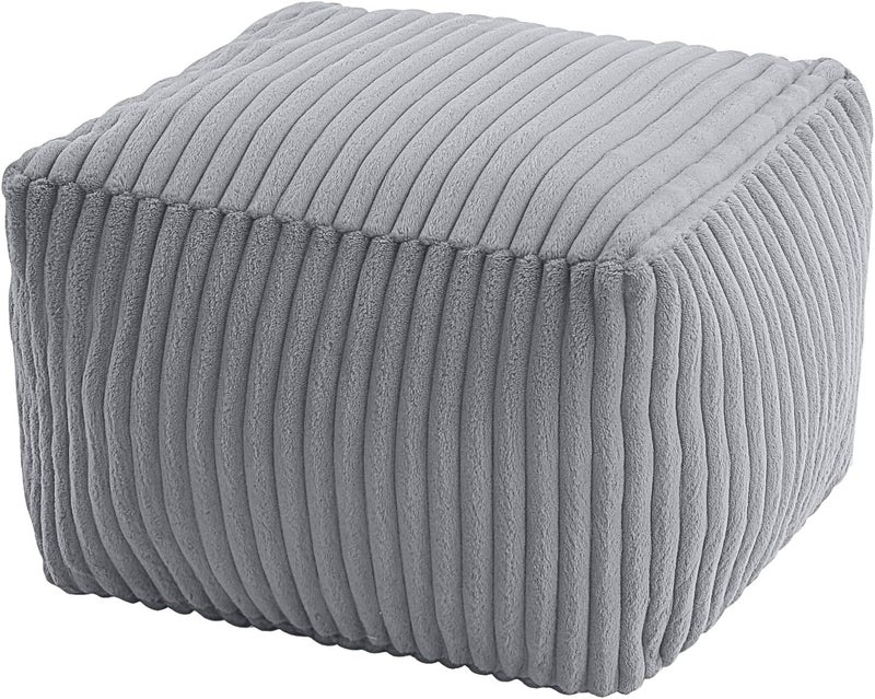 MeMoreCool Square Stuffed Pouf Ottoman Foot Rest, Stripe Furry Floor Pouf Foot Stool with Foam Chunk Filling, Soft Fluffy Stuffed Ottoman Footrest for Living Room, Faux Fur Grey - Image 1