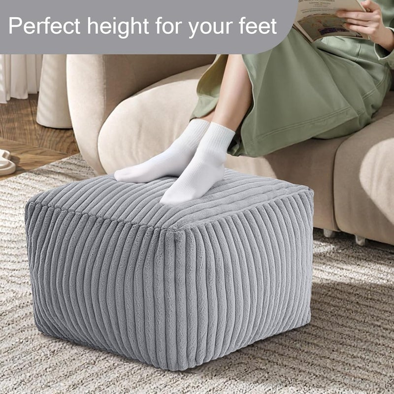 MeMoreCool Square Stuffed Pouf Ottoman Foot Rest, Stripe Furry Floor Pouf Foot Stool with Foam Chunk Filling, Soft Fluffy Stuffed Ottoman Footrest for Living Room, Faux Fur Grey - Image 4