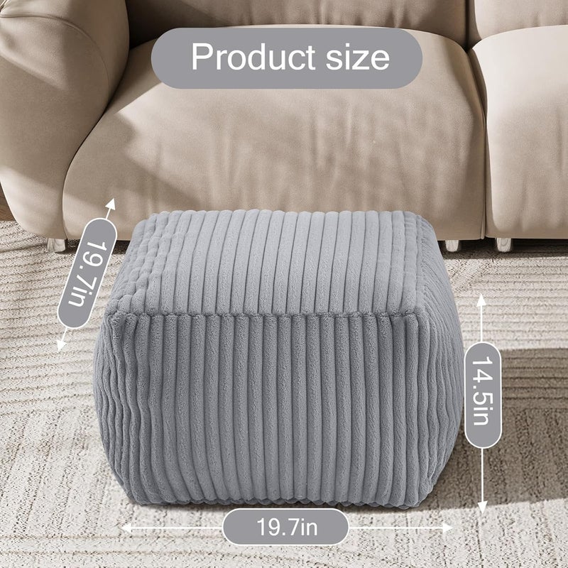 MeMoreCool Square Stuffed Pouf Ottoman Foot Rest, Stripe Furry Floor Pouf Foot Stool with Foam Chunk Filling, Soft Fluffy Stuffed Ottoman Footrest for Living Room, Faux Fur Grey - Image 2