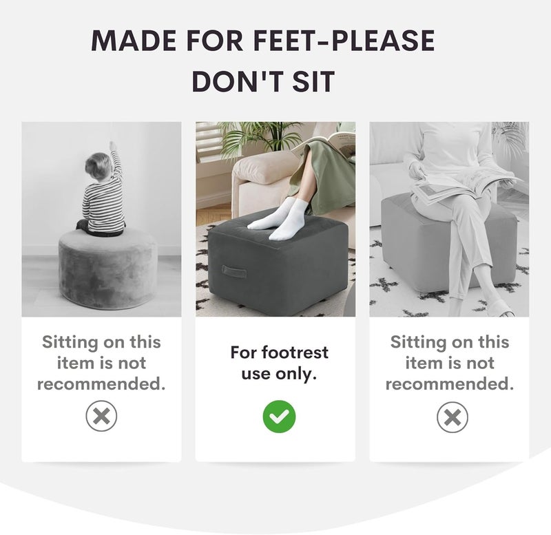 MeMoreCool Square Stuffed Pouf Ottoman Foot Rest, Stripe Furry Floor Pouf Foot Stool with Foam Chunk Filling, Soft Fluffy Stuffed Ottoman Footrest for Living Room, Faux Fur Grey - Image 3
