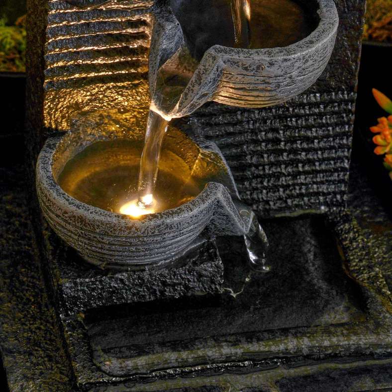 Pan Home Solemn Polyresin Table Fountain with Yellow light 13x13x18cm- Grey - 222FWI9900006 - Image 3