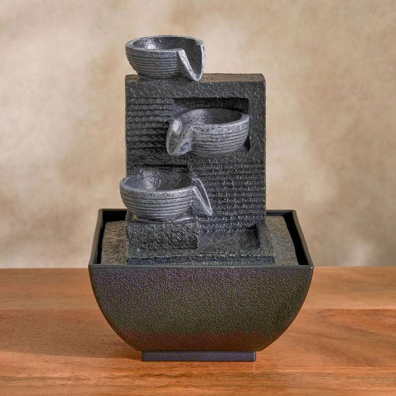 Pan Home Solemn Polyresin Table Fountain with Yellow light 13x13x18cm- Grey - 222FWI9900006 - Image 4